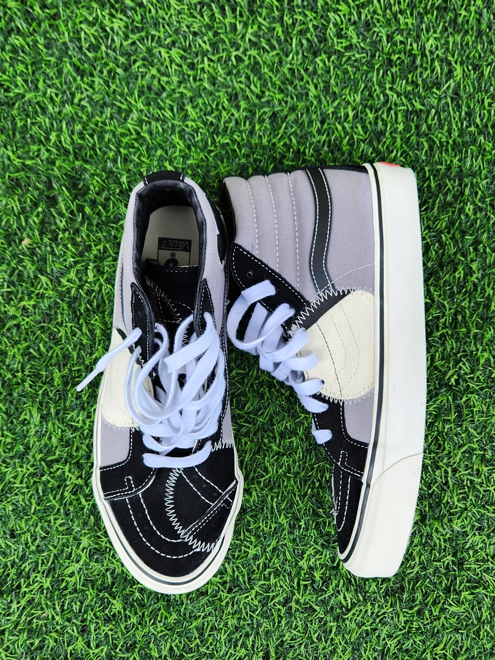 Vans Sk8 Hi Bricolage Vintage Black White Grey Marshmallow Stitched SIZE 9
